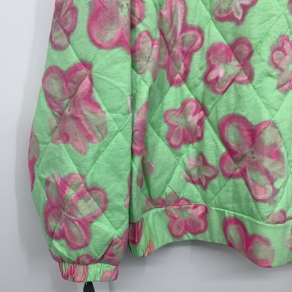 Wild Fable Jacket Hooded Quilted Green Pink Floral Full Zip - Picture 12 of 12